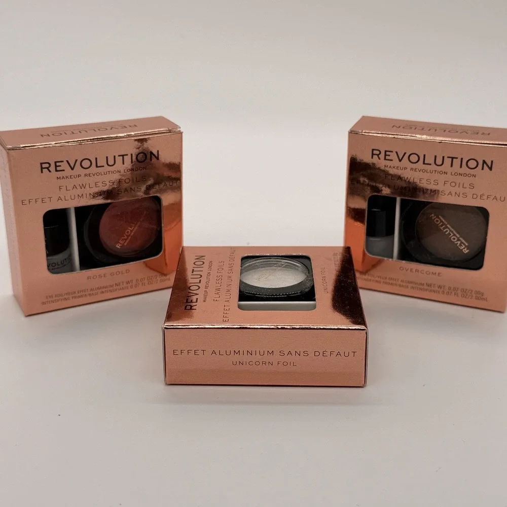 Revolution Makeup Flawless Foils Eye Shadow rose Gold Overcome Unicorn 3 Pack